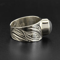 Thunderbird and Killerwhale - Silver Ring with Grey Moonstone