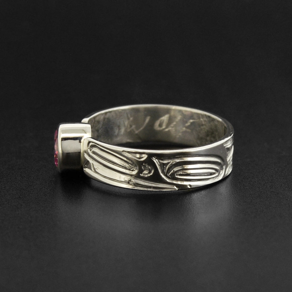 Wolf - Silver Ring with Rose Quartz