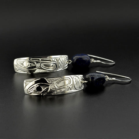 Wolf - Silver Earrings with Lapis