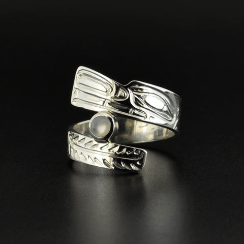 Wolf - Silver Wrap Ring with Moonstone