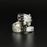 Wolf - Silver Wrap Ring with Moonstone