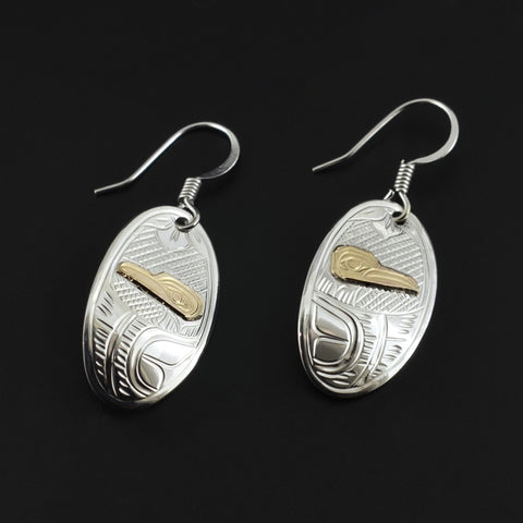 Hummingbird - Silver Earrings with 14k Gold