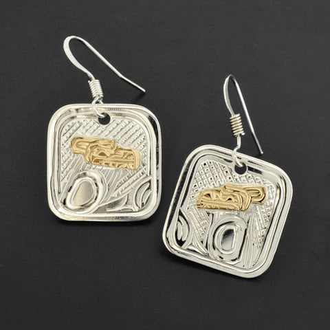 Bear - Silver Earrings with 14k Gold