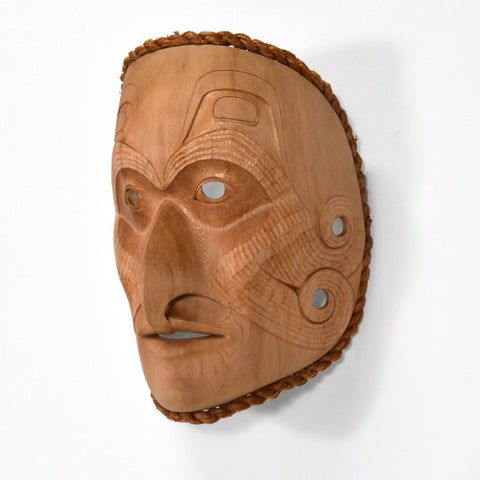Shaman and His Helper - Red Cedar Mask with Cedar Bark
