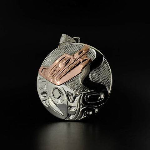 Wolf - Silver Pendant with 14k Rose Gold