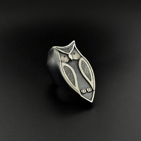 Owl - Oxidized Silver Ring