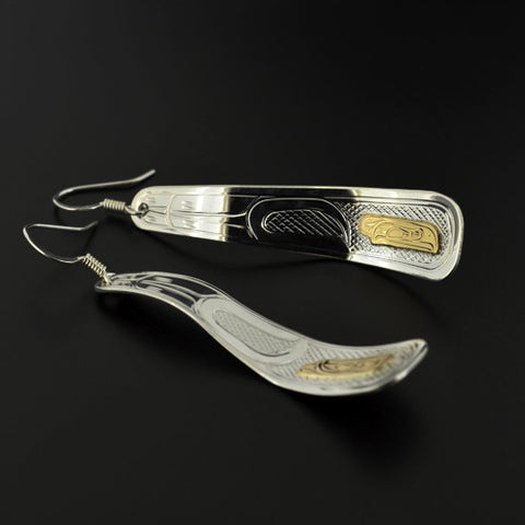 Raven - Silver Earrings with 14k Gold