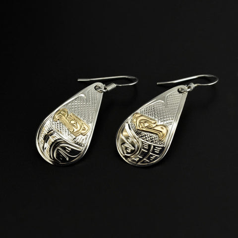 Eagle - Silver Earrings with 14k Gold
