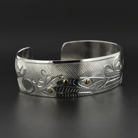 Bear, Salmon, Trees - Silver Bracelet with 14k Gold