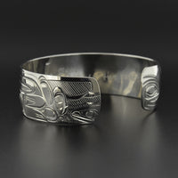 Bear, Salmon, Trees - Silver Bracelet with 14k Gold