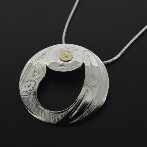 Fiddlehead Fern - Silver Pendant with 14k Gold