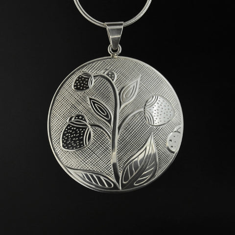 Wild Strawberries and Ladybugs - Silver Pendant