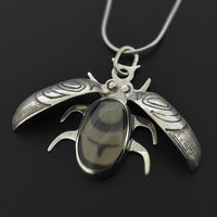 Beetle - Silver Pendant with Grey Moonstone