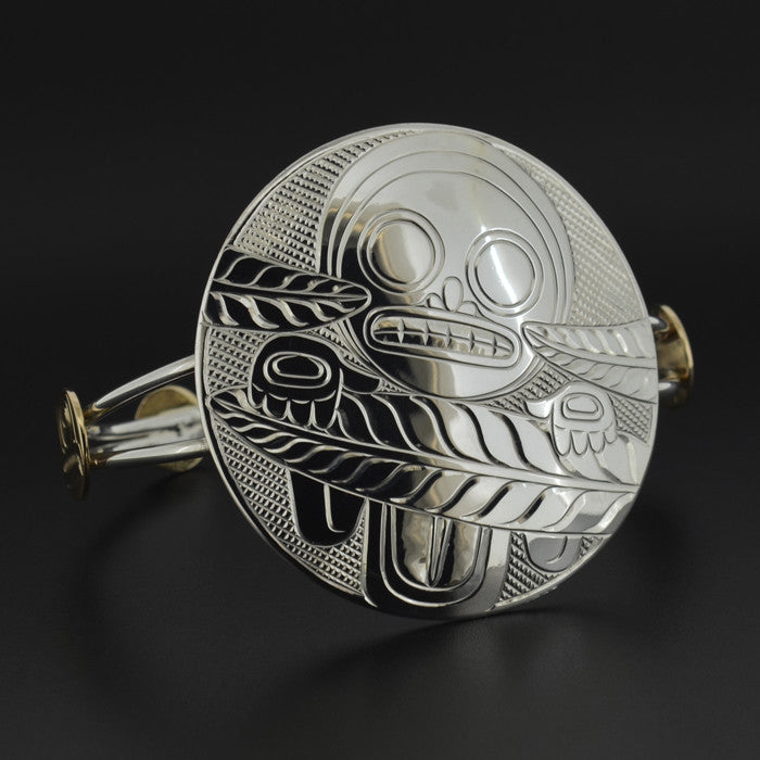 Fungus Man Hiding in Ferns - Silver Bracelet with 14k Gold