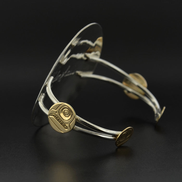 Fungus Man Hiding in Ferns - Silver Bracelet with 14k Gold