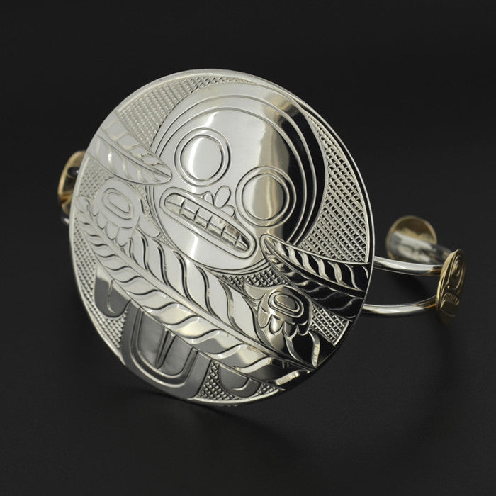 Fungus Man Hiding in Ferns - Silver Bracelet with 14k Gold