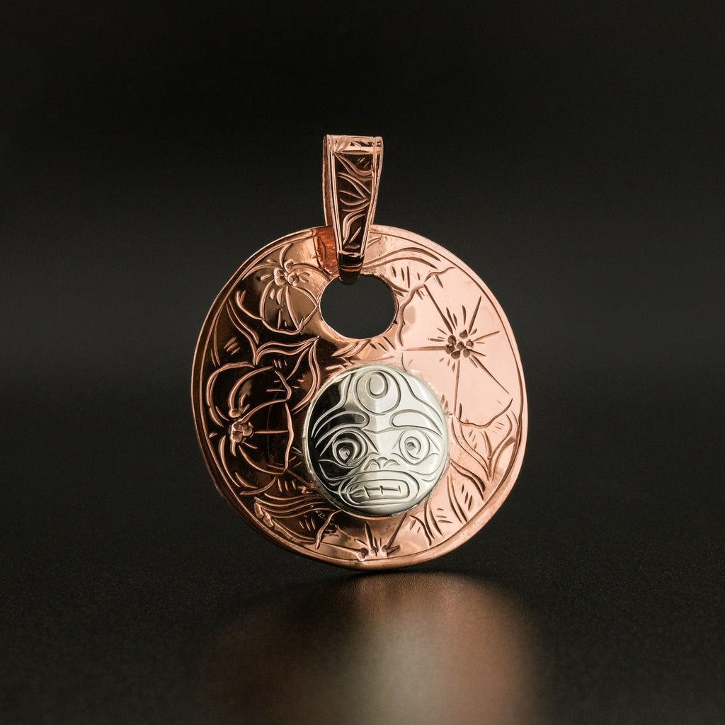 Moon Floral - Copper Pendant with Silver Overlay