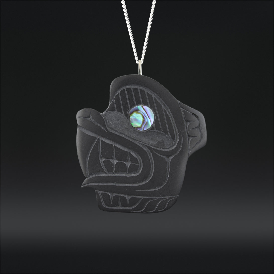 Grizzly Bear - Argillite Pendant with Abalone