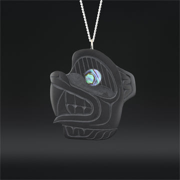 Grizzly Bear - Argillite Pendant with Abalone