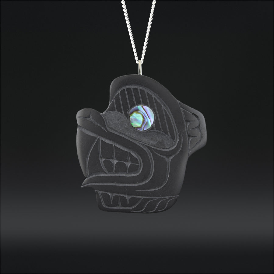 Grizzly Bear - Argillite Pendant with Abalone