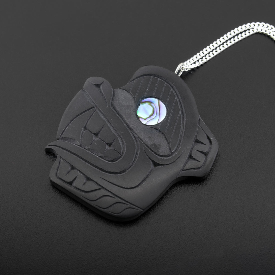 Grizzly Bear - Argillite Pendant with Abalone