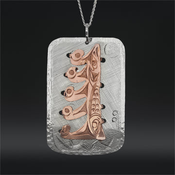 Cedar Abundance with Ferns and Lush Surroundings - Silver Pendant with Copper