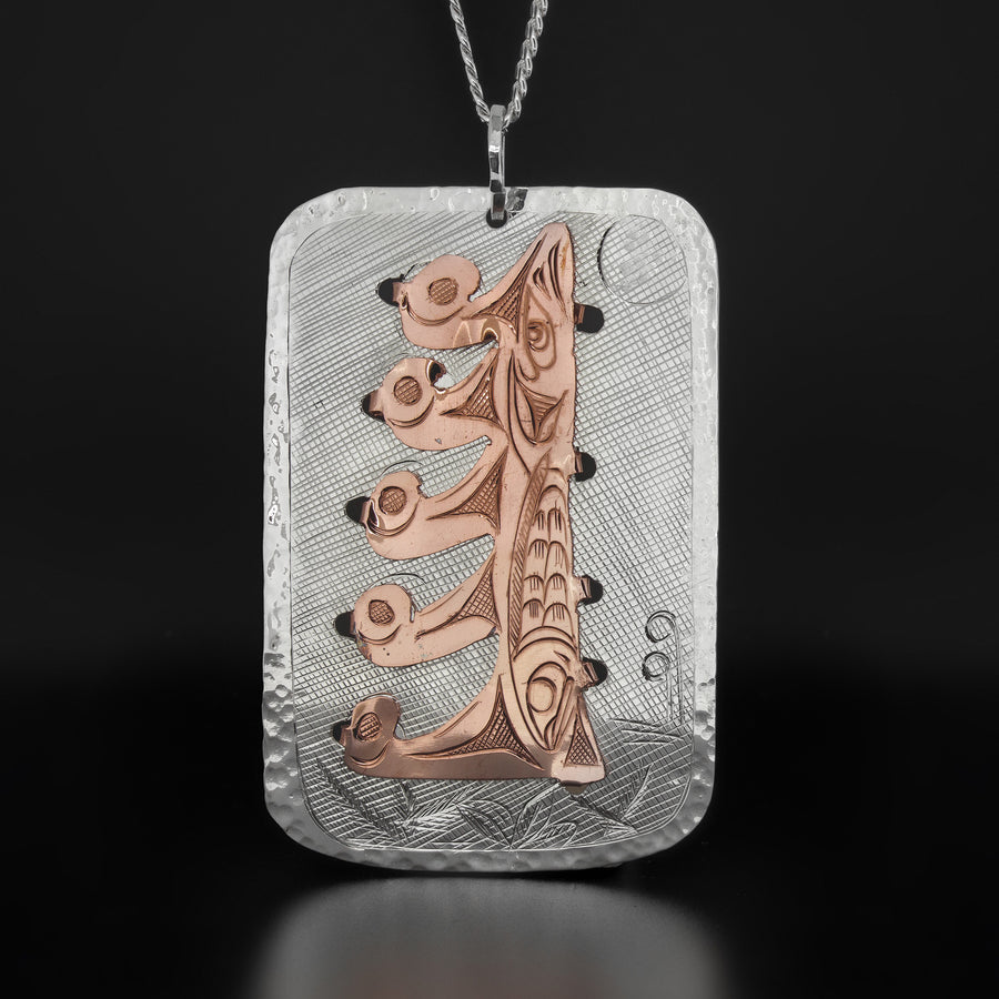 Cedar Abundance with Ferns and Lush Surroundings - Silver Pendant with Copper