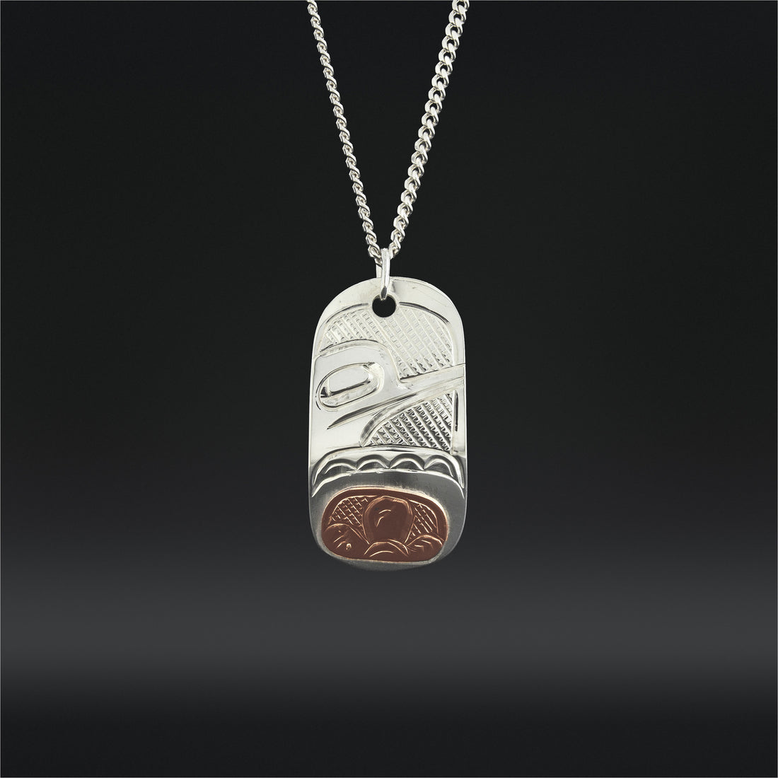 Hummingbird and Flower - Silver Pendant with 14k Rose Gold