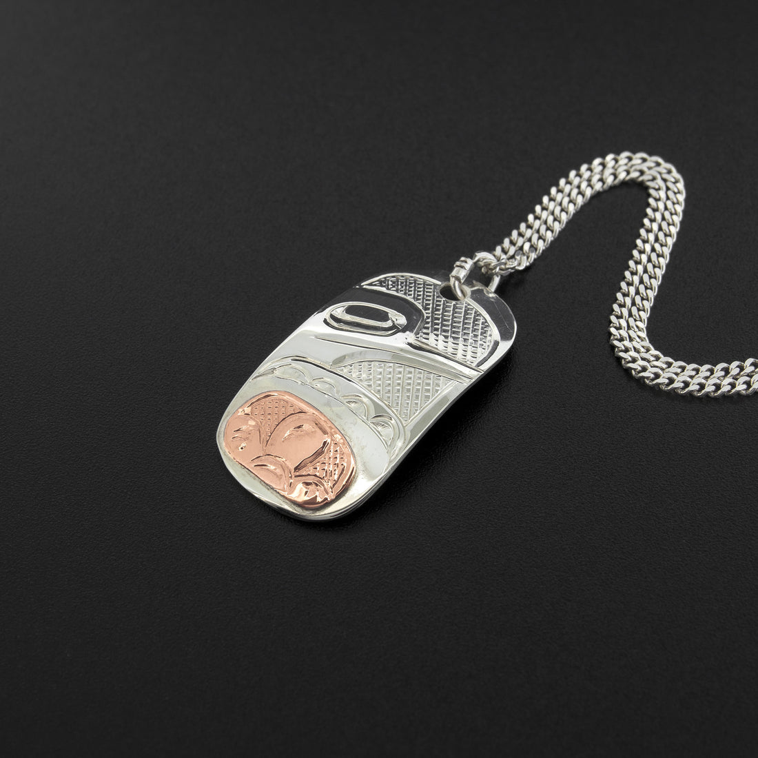 Hummingbird and Flower - Silver Pendant with 14k Rose Gold