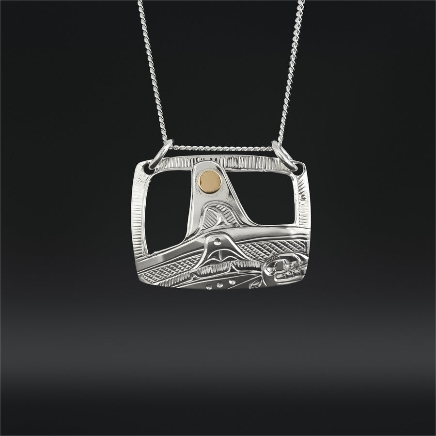 Mother and Child - Silver Pendant with 14k Gold