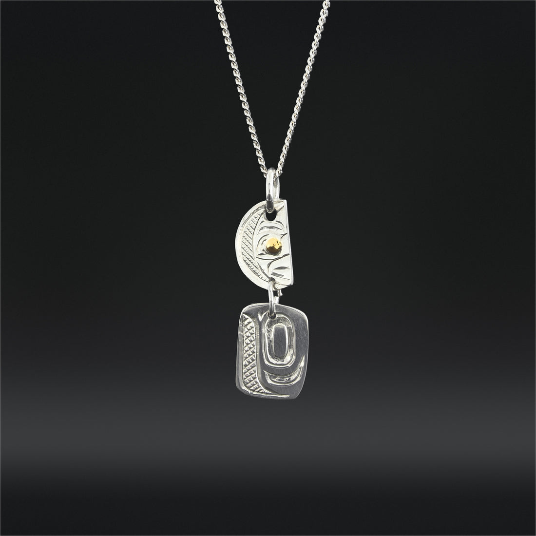 Orca and Moon - Silver Pendant with 14k Gold