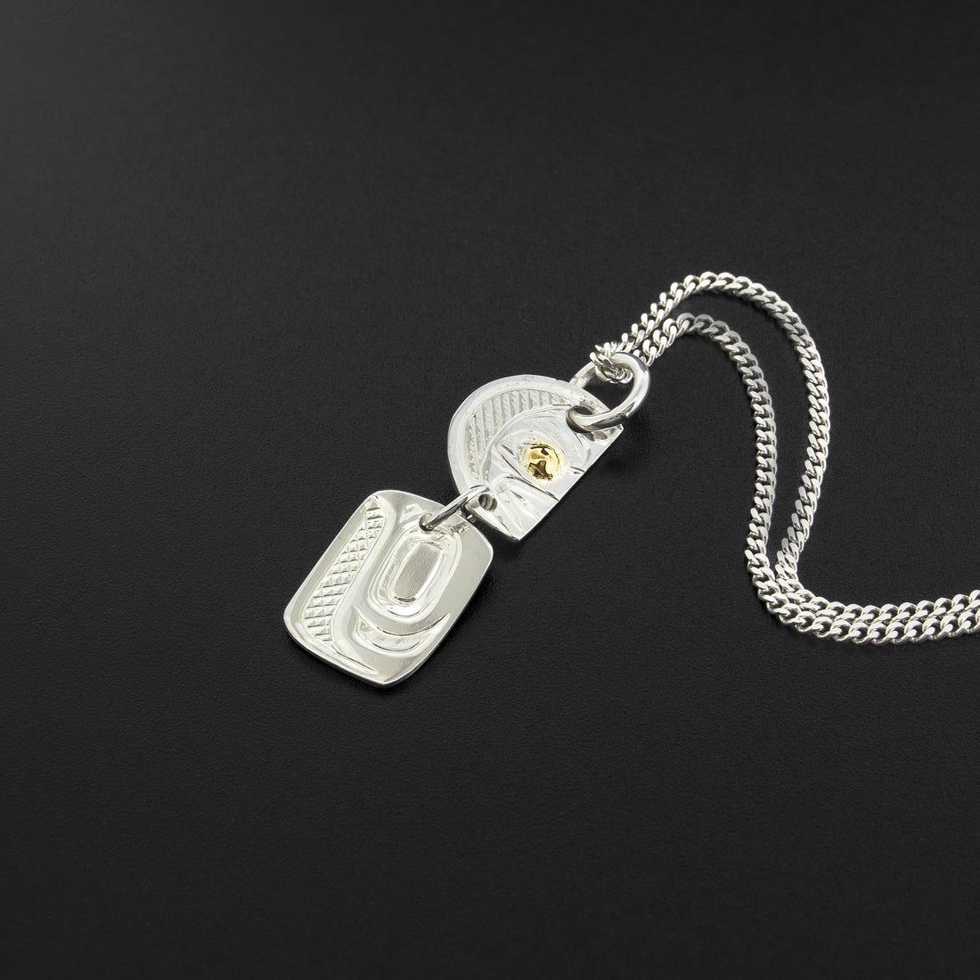 Orca and Moon - Silver Pendant with 14k Gold