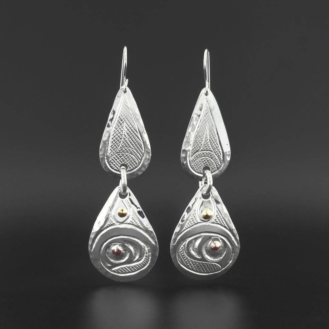 Raindrops - Silver Earrings with Copper and 14k Gold
