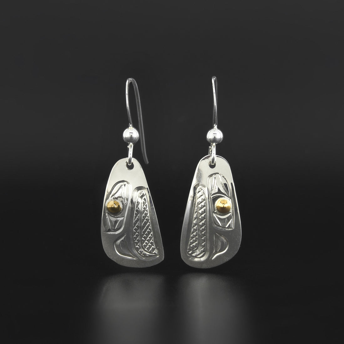 Raven - Silver Earrings with 14k Gold