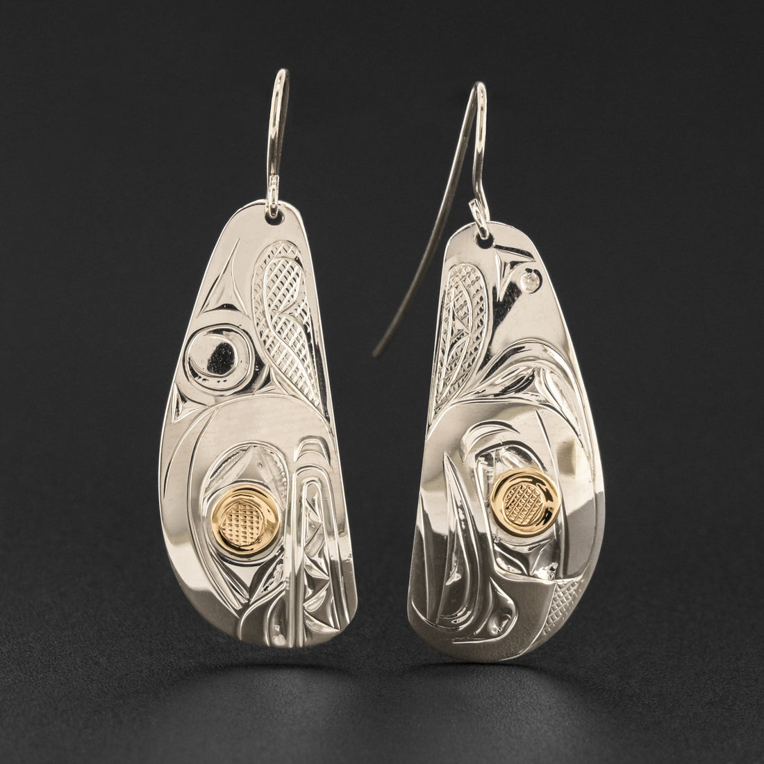 Orca and EagleSilver Earrings with 14k Gold