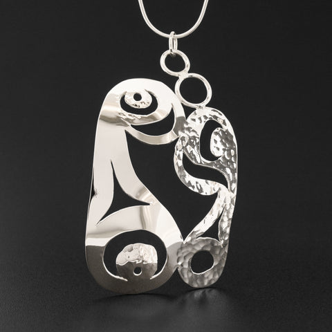 Orca Mother and Child (Air and Water) - Silver Pendant