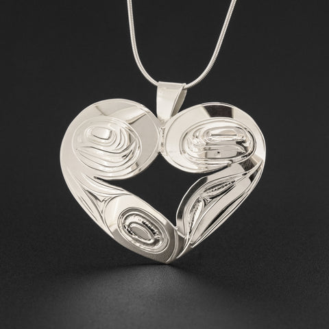Orca Mother and Child (Heart) - Silver Pendant