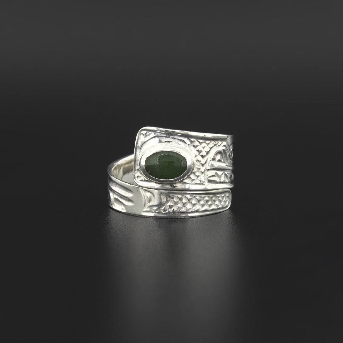 Bear - Silver Wrap Ring with Jade