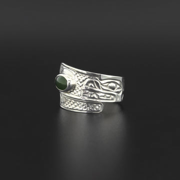 Bear - Silver Wrap Ring with Jade
