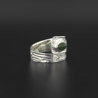 Bear - Silver Wrap Ring with Jade
