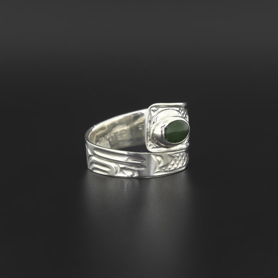 Bear - Silver Wrap Ring with Jade