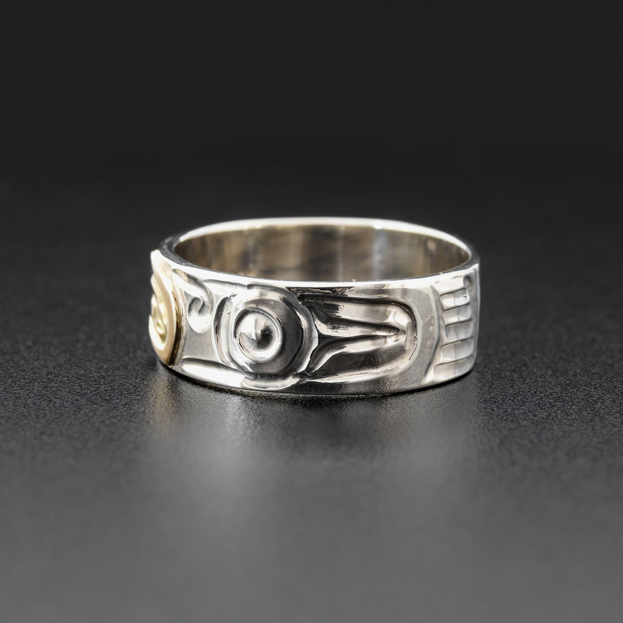 Hummingbird - Silver Ring with 14k Gold
