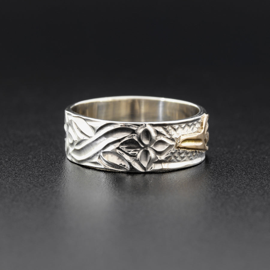 Hummingbird - Silver Ring with 14k Gold
