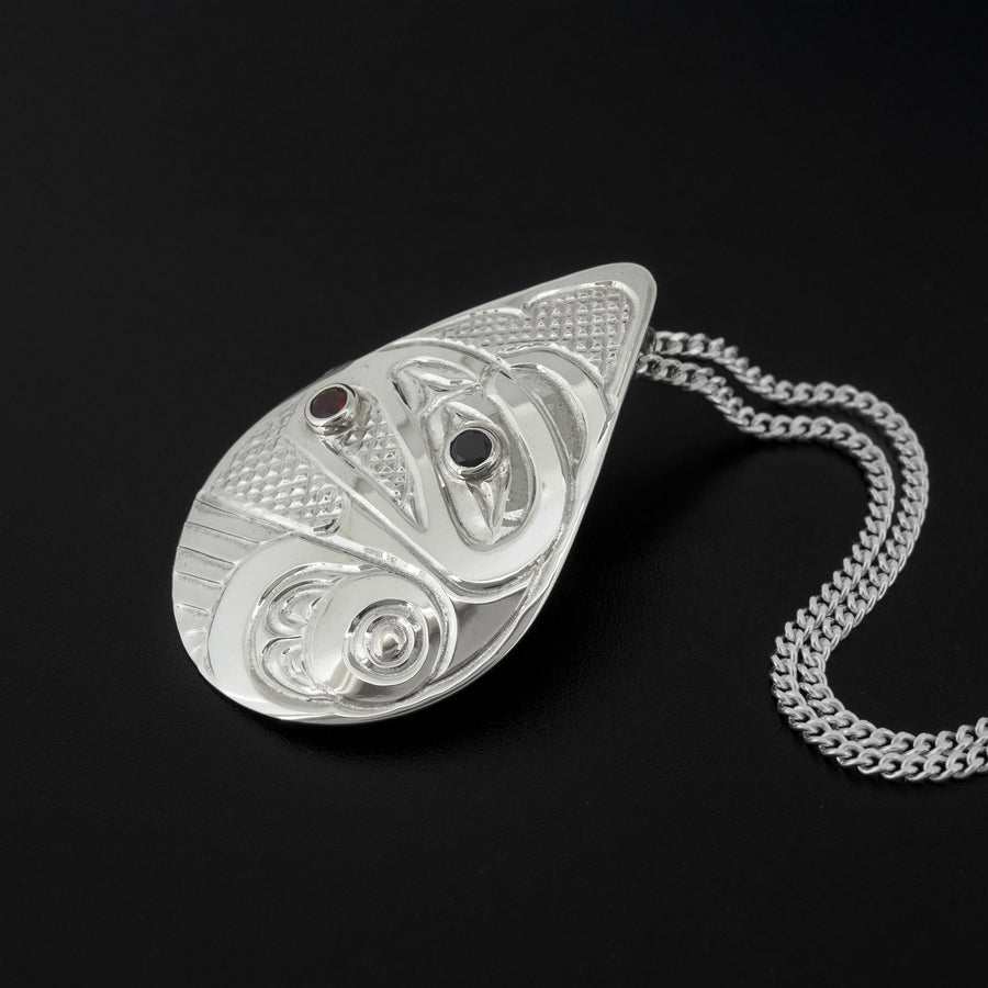 Raven and Light - Silver Pendant with Onyx and Garnet