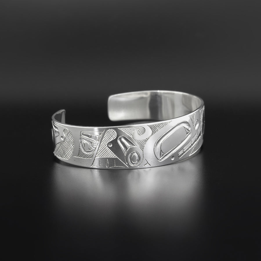 Orca with Flower - Silver Bracelet