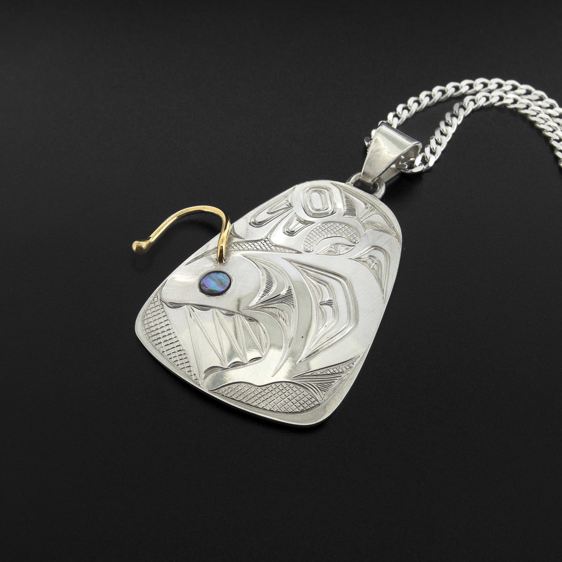 Angler Fish - Silver Pendant with Abalone and 14k Gold