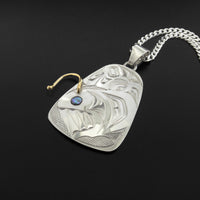 Angler Fish - Silver Pendant with Abalone and 14k Gold