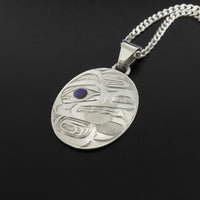 Wolf - Silver Pendant with Abalone