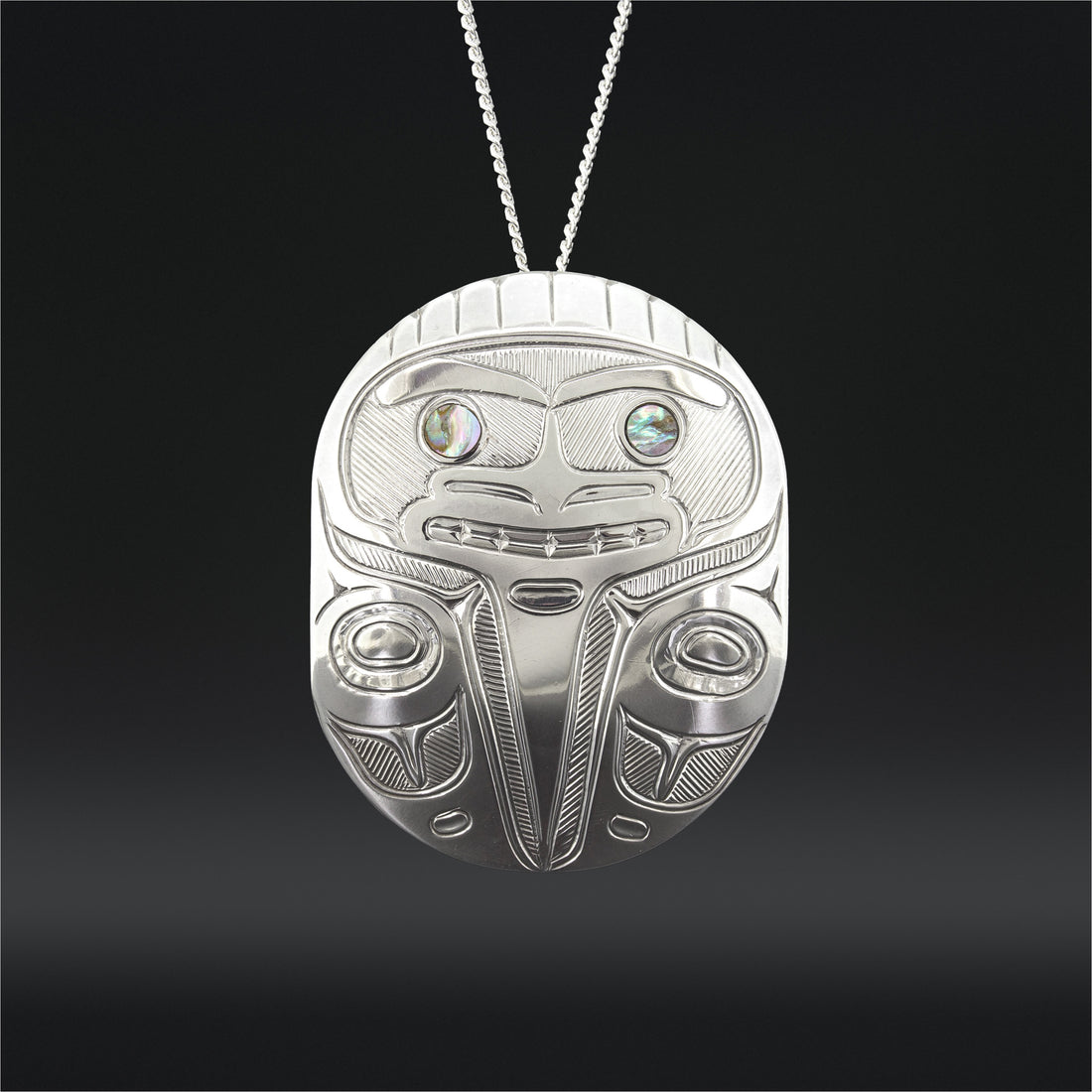 Raven with a Broken Beak - Silver Pendant with Abalone