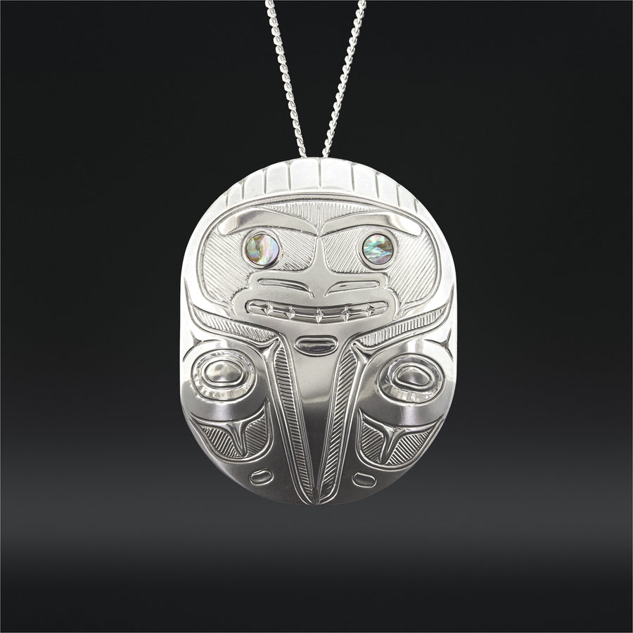 Raven with a Broken Beak - Silver Pendant with Abalone